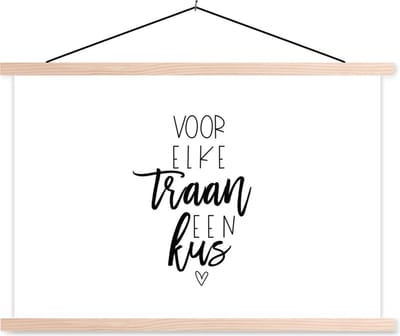 Posterhanger incl. Poster 90x60 cm - Schoolplaat - Beterschap - Spreuken - Kus - Textielposter - Blanke latten