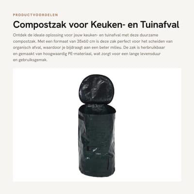 Dailygoods- Compostzak Duurzaam - Compostzak Keuken - Compostzak Tuinafval - Herbruikbaar - 35x60 cm - PE Materiaal - Composteerzak