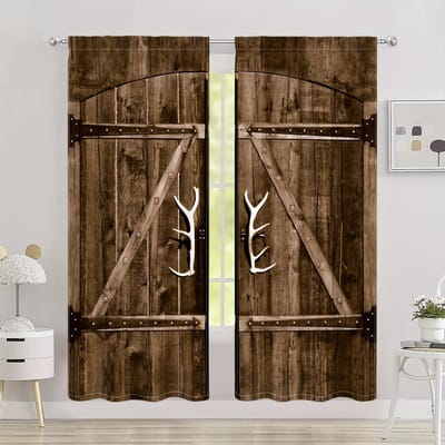 2 Panneaux Porte en Bois Château Rideaux Translucides Imprimés Pour Salon Chambre Protection Solaire Intimité Décoration Intérieure Passe Tringle 2x50Wx50H(CM)&Grommet Top