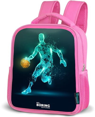 NoBoringSuitcases.com® - Rugzak roze - Schooltas meisjes - Basketbalspeler in neon dribbelactie - Kinder rugtas meisje - Boekentas kind - Kinderrugzak voor school - Schoolrugzak