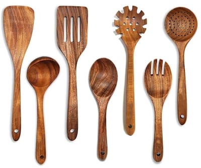 Keukengerei Set - Kookgerei Set 7 delig - Houten Keukengerei - Kookgerei Set Hout - BPA-Vrij & Plastic Vrij - Ophangbaar