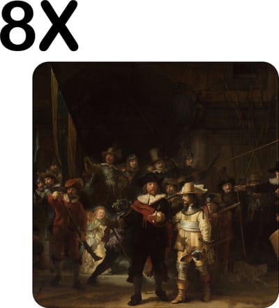 Luxe Placemat - De Nachtwacht, Rembrandt van Rijn, 1642 - Set van 8 Placemats - 50x50 cm - 2 mm dik Vinyl - Anti Slip - Afneembaar