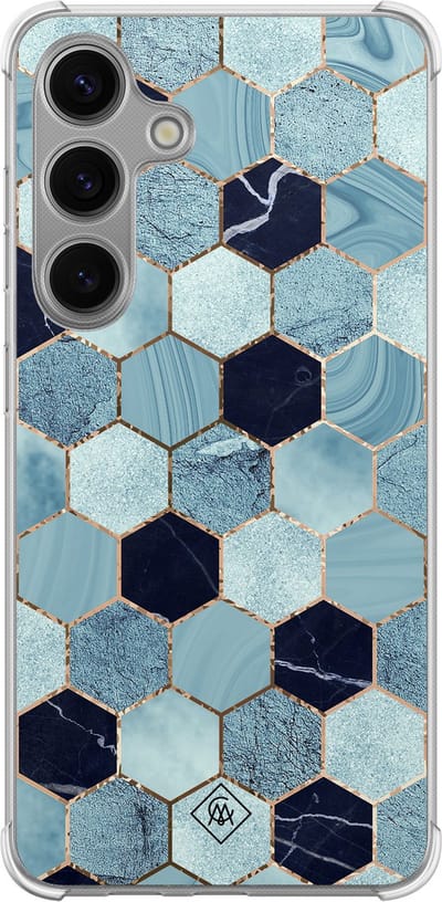 Casimoda® hoesje - Geschikt voor Samsung Galaxy S24 Plus - Blue Cubes - Shockproof case - Extra sterk - TPU/polycarbonaat - Blauw, Transparant