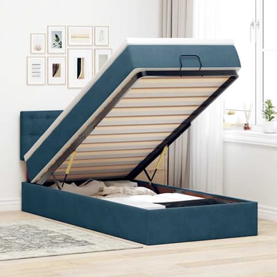 vidaXL - Ottoman - bed - met - matras - en - LED's - 90x190cm - fluweel - donkerblauw