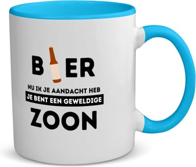 Akyol - bier, nu ik je aandacht heb je bent een geweldige zoon koffiemok - theemok - blauw - Zoon - de beste zoon - verjaardagscadeau - verjaardag - cadeau - cadeautje voor zoon - zoon artikelen - kado - geschenk - gift - 350 ML inhoud