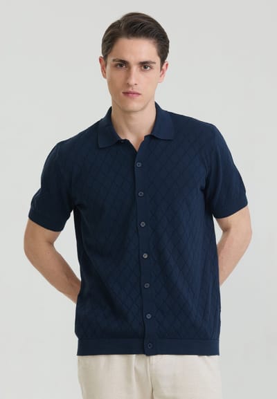 Felix Hardy Overhemd Knit - Basic Shirt - 100% Katoen - Korte Mouw Heren Navy - 2Xl