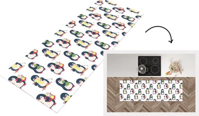 Keukenloper - Loper keuken - Pinguïn - Ski - Winter - Kind - Patronen - 150x50 cm - Keukenloper vinyl