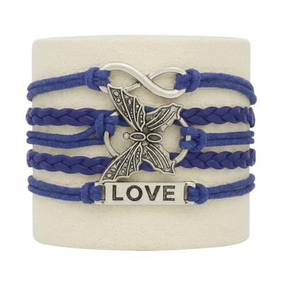 Blauwe Love Armband voor dames vrouwen met Vlinder en Infinity Symbool – Vlechtarmband met Charms
