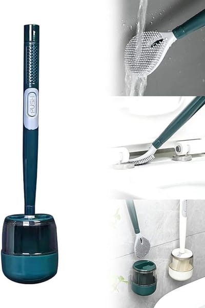 Home & Marker - Toiletborstel Met Reinigingsmiddel Dispenser - Siliconen WC Borstel Met Houder - Groen - FLUSHBRUSH