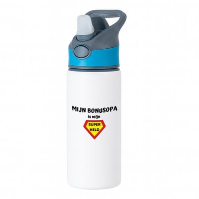 Hacebo® - mijn bonusopa is mijn superheld waterfles met rietje blauw - Opa - super bonusopa - verjaardag - cadeautje voor opa - opa artikelen - kado - geschenk - water fles - 650ML