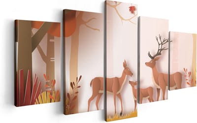 Artaza Canvas Schilderij Vijfluik Herten In Het Bos Illustratie - Abstract - 100x50 - Foto Op Canvas - Canvas Print