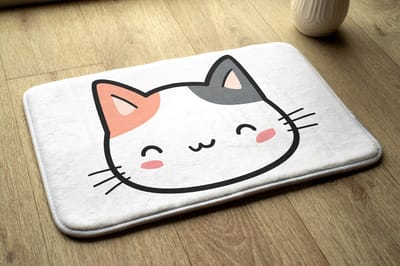 Coloray Vloerkleed voor Kinderkamer - Oranje Tapijt - Cartoon Kitten Klein Vloerkleed - Grijs Accenten Tapijt Voor Hal - Antislip Vloerkleed Voor Kinderen - 75x45 cm