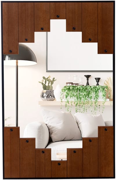 COSTWAY Rechthoekige spiegel met houten lijst, 66 x 95 cm, rustieke wandspiegel met twee-richtingshaak, hangspiegel met metalen frame, make-upspiegel, muur, voor hal, woonkamer, slaapkamer