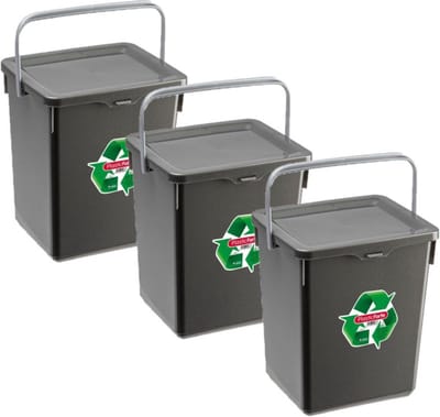 Plasticforte Opbergbox of keuken GFT afval bakje - 3x stuks - kunststof - met deksel - antraciet - 5 Liter - 20 x 17 x 23 cm