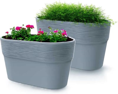 Prosperplast Plantenpot/bloempot Windsor - 2x - lichtgrijs - L28 x B15 x H15 cm - Ovaal