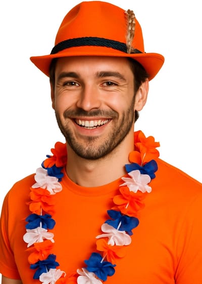 Partychimp 6 Stuks Voordeelverpakking Oranje Hoed Bayern met Veer Koningsdag EK WK voor bij Verkleedkleren Volwassenen Oranje verkleedkleding - One Size - 6 stuks