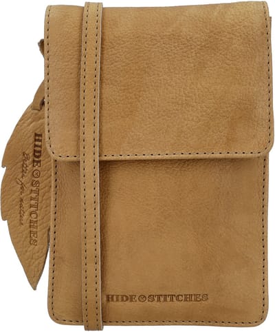 Hide & Stitches Earth Telefoontasje - Duurzaam Gelooid Leer - Tweevaks - Verstelbare/Afneembare Schouderband - Duurzaam Leer - Leren Dames Tas - Zand