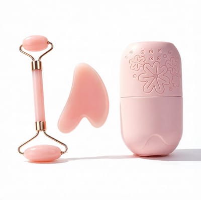 Namajunas - Gezicht ice roller - 3-delige set met gezichtsroller, gua sha-schraper en ijsvorm - Huidverzorgingsset voor mannen en vrouwen - Vermindert wallen en donkere kringen onder de ogen - Anti rimpel beautytool voor huidverzorging - Roze