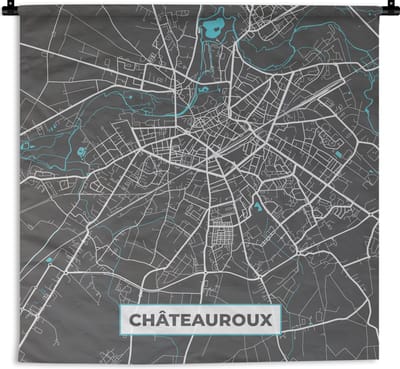 Wandkleed - Wanddoek - Frankrijk - Plattegrond - Kaart - Châteauroux - Stadskaart - 180x180 cm - Wandtapijt
