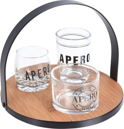 Excellent Houseware - Serveerplank - bamboe - D18 cm - 3x schaaltjes van glas