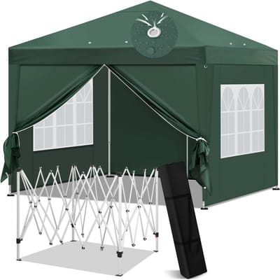 Tuinpaviljoen met zijwanden - Pop-up tent - Feesten en kamperen - In hoogte verstelbaar - 3 x 3 meter - Groen