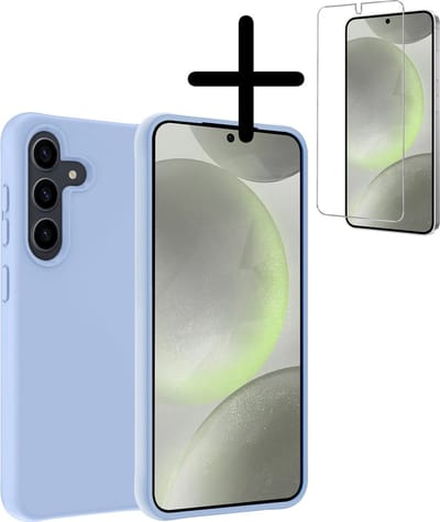 Hoesje Met Screenprotector - Geschikt voor Samsung Galaxy S24 - Sterk & Shockproof - Back Cover - Siliconen Case - Telefoon Hoes - Lichtblauw