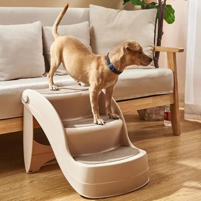 Opvouwbare Hondentrap - Hondenladder Kattenladder - Huisdieren Hulp - Drievoudig Ontwerp - 38x50x38 cm - Beige