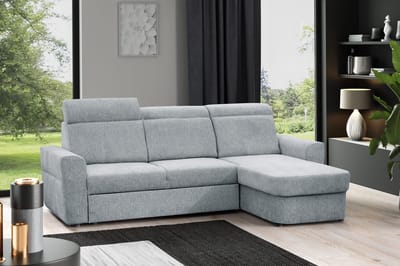 Hoekbank Palmaras Rechts - Met bed en opbergruimte - Grijs zacht structuurstof - Hoeksalon