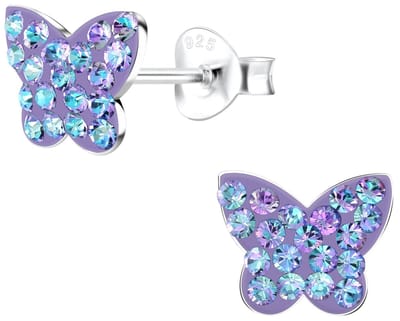 Joy|S - Zilveren vlinder oorbellen - kristal paars blauw - 9 x 7 mm