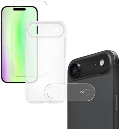 Back cover Silicone hoesje transparant met Screenprotector Glas 3x en Camera lens protector 3x Geschikt voor: iPhone 17 Air