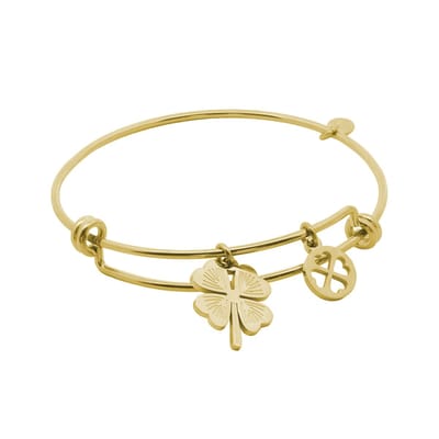 CO88 Collection 8CB-91310 Stalen Armband met Hangertjes - Klaver - 19x16mm - Klaver rond - 10mm - One size - Staal - Goudkleurig