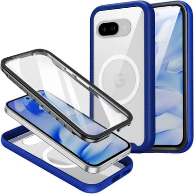 Hoesje met Ingebouwde Screenprotector Geschikt voor Google Pixel 10a - Compatibel met MagSafe / Qi2 - Full Protect - Schokbestendige Beschermhoes - Case Transparant Blauw