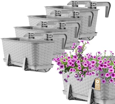 KADAX Bloembakset, balkonbak van kunststof, plantenbak voor bloemen en kruiden, duurzame balkonpot, plantenbak voor balkon, 40 cm, set van 4, lichtgrijs