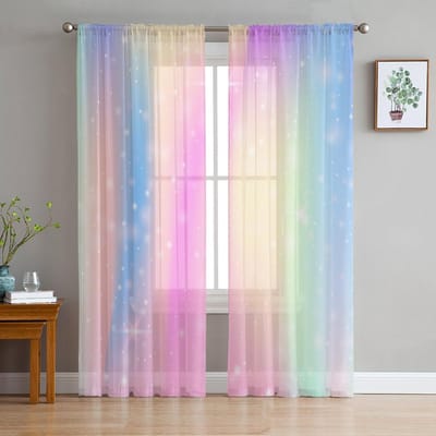 Luxe Transparante Gordijnen Regenboogkleur Rimpel Heldere Keuken Slaapkamer Woonkamer Gordijnen Studeerkamer Frans Raam Chiffon Gordijnen 135W x 160H(cm)