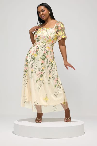 Yours London Gele Maxijurk Met Geborduurde Bloemen Size 42