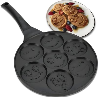 Pannenkoekenpan met 7 Holtes - Ø 26,5 cm Antiaanbaklaag voor Eieren en Pannenkoeken - Multifunctioneel Keukengereedschap