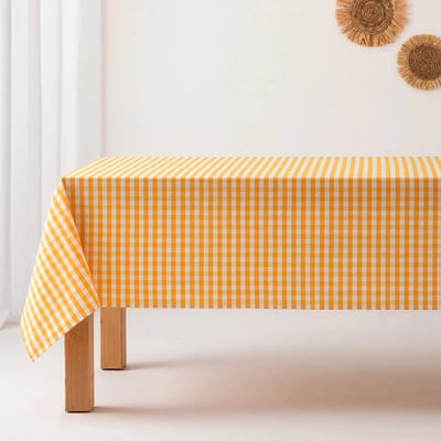 GAMUSI - Vlekbestendig Tafelkleed Katoen Polyester Vichy Ruit - 140 x 200 cm - Geel - Tafellaken met Vlekwerende Coating - Landelijke Stijl