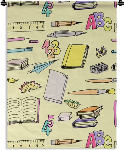 Wandkleed - Wanddoek - School - Patronen - Potlood - 90x120 cm - Wandtapijt