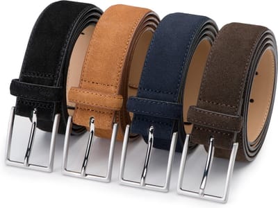 DTCH.FIT Herenriem Suède Bobby - Riem Zwart, Cognac, Blauw & Donkerbruin - Pantalon & Jeans Broekriem - Riemmaat 85cm - Totale lengte 100cm - 4 Stuks