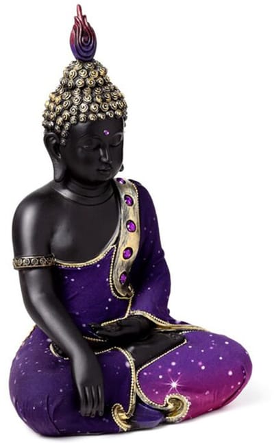 Beeld - Boeddha Thais - Droom Meditatie - Strass Steentjes - Paars&Zwart&Goud - 30x9x12,5cm