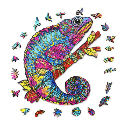 ACROPAQ Houten puzzel kameleon – 150 stukjes – A4 formaat (210 x 297 mm) – Houten legpuzzel dieren voor kinderen en volwassenen
