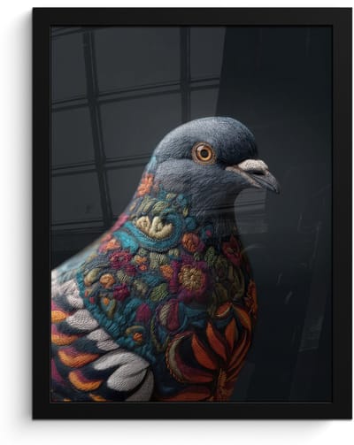 Poster in lijst - Fotolijst 30x40 cm - Posters - Duif - Bloemen - Zwart - Posterlijst zwart - Decoratie - Wanddecoratie woonkamer - Muurdecoratie slaapkamer