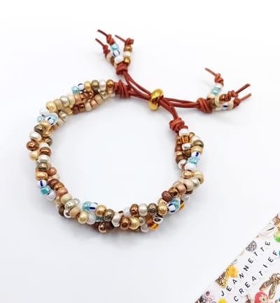 Jeannette-Creatief® - Beach - Sea, Beach and Pearlshine Miyuki Baroque Bleu Armband Leer Schuifknoop Large - Dames Armband - Armband - Armband met Schuifknoop - Vlechtarmband - Colormix Armband - Mocha Mousse - Schuifknooparmband - Verstelbaar