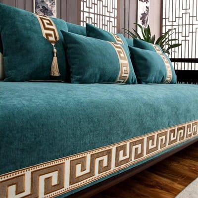 Luxe Borduurwerk Bankhoes Beschermer Antislip Brede Gouden Zijkant Bank Slipcover Vier Seizoenen Universele Bankhoezen voor Woonkamer 90x70cm 1pcs