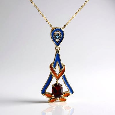 Cavill - Zilveren Halsketting 925 Sterling Zilver Verguld - 1,278ct Mozambique Granaat & 0,117ct Londonblauwe Topaas - Elegant