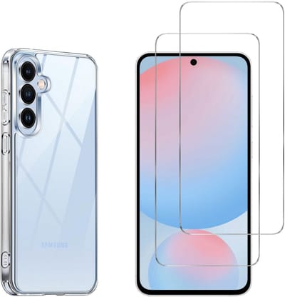 Hoesje geschikt voor Samsung Galaxy S24 FE backcover siliconen Transparant en 2 stuks Screenprotector Gehard Glas