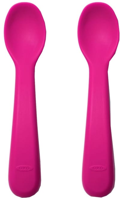 OXO tot Set silicone lepels - Babylepel- Babyservies -Kinderbestekset - Bestek baby -Pink