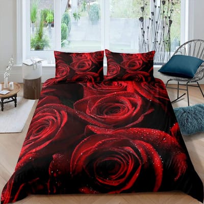 Rode Roos Dekbedovertrek Set Roos Bloemenprint Beddengoed Set Romantische Frisse Stijl King Size Dekbedovertrek met Kussenslopen voor Geliefden 228x228cm 3pcs