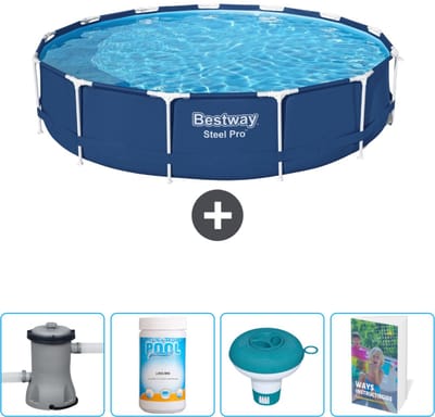 Bestway Rond Steel Pro Zwembad - 396 x 84 cm - Blauw - Inclusief Pomp Chloor - Chloordrijver - Zwembadgids
