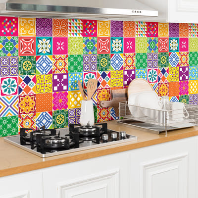 Zelfklevende tegelmuurstickers voor keuken en badkamer - 30 cementtegelstickers, Azulejos Roberta - 30 stickers, 20x20cm